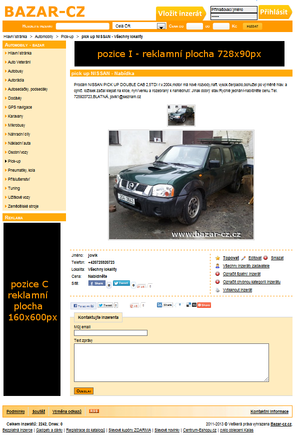 reklamní plocha na stránce s detailem inzerátu