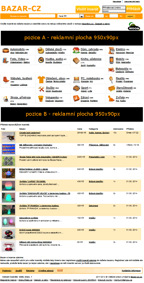 reklamní plochy na hlavní stránce