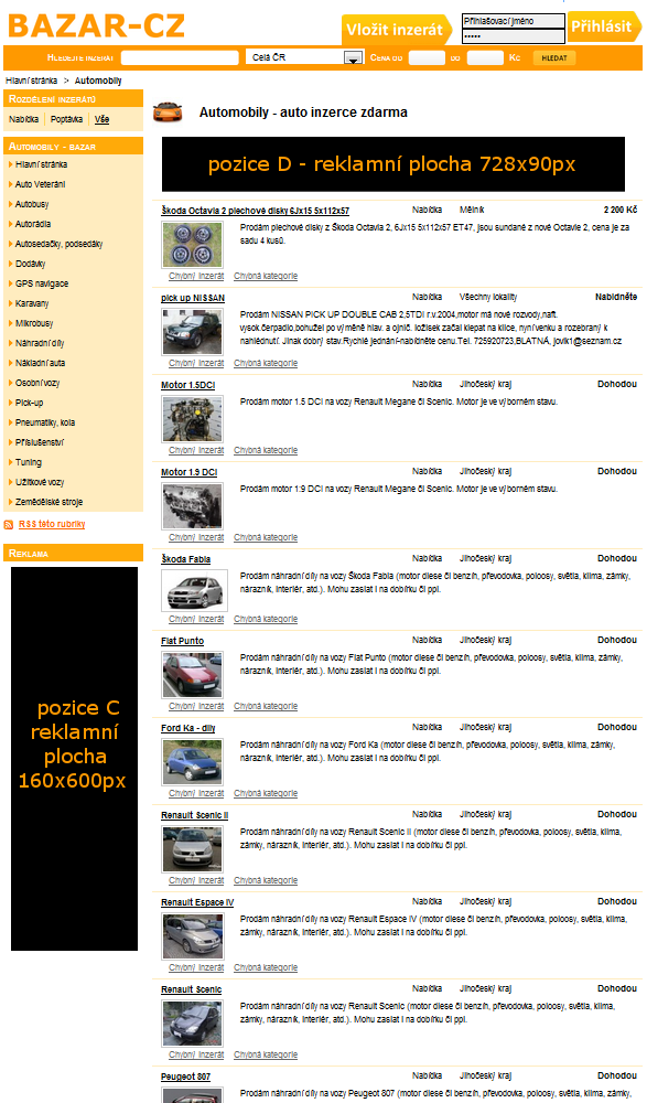 reklamní plocha vlevo pod menu