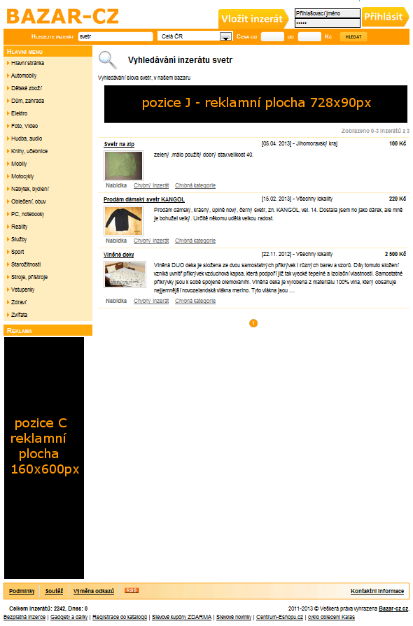 reklamní plocha na stránce s výsledky vyhledávání